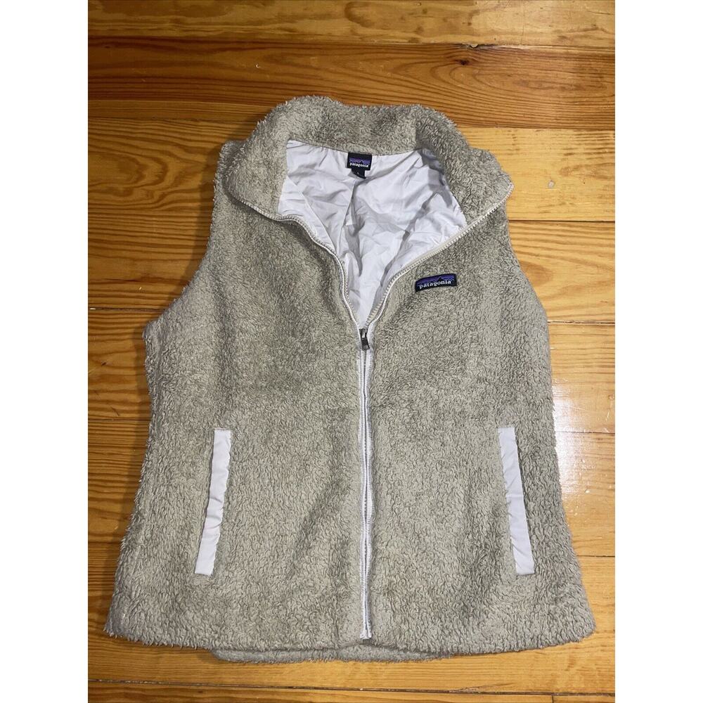 Patagonia Vest Jacket Adult L Beige Los Gatos Fuzzy Fleece Sweater Logo Womens